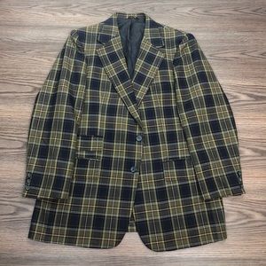 Botany 500 Navy, Green & Tan Plaid Blazer 42R
